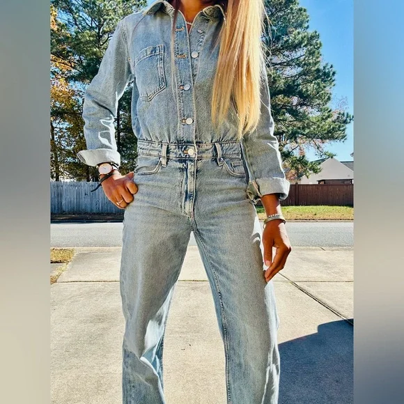 Zara Denim Longsleeve Button Front Jumpsuit - Picture 11 of 13